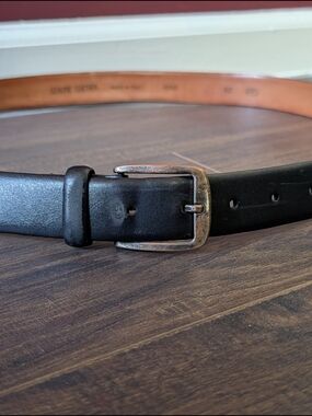 AD Made In Italy Black Leather Mens Dress Belt with Antiqued Silver Buckle Sz 42